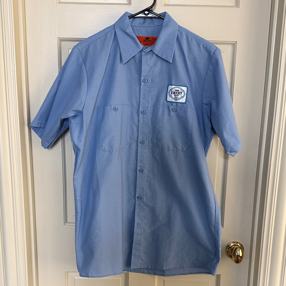 Men’s Baby Blue Work Shirt from Von Ebert Brewing PDX — S/S, Red Kap, Sz M